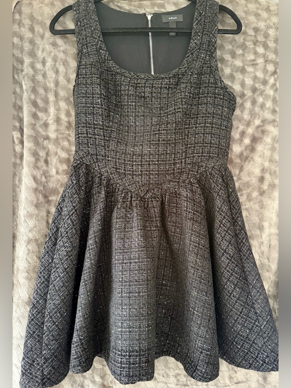 Aqua Black Textured Fit & Flare Dress